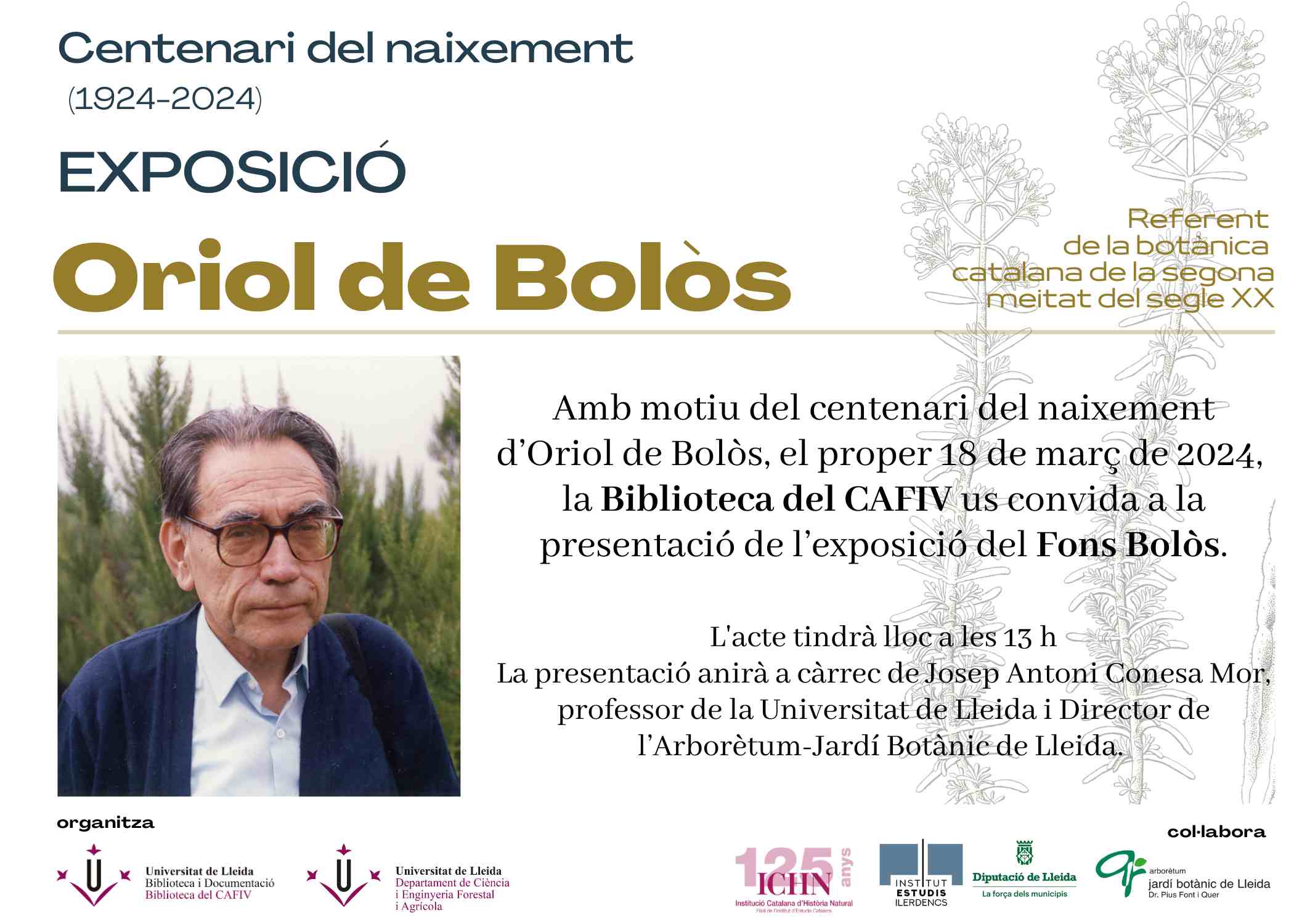 Exposició: Oriol de Bolòs. Referent de la Botànica catalana de la segona meitat del segle XX